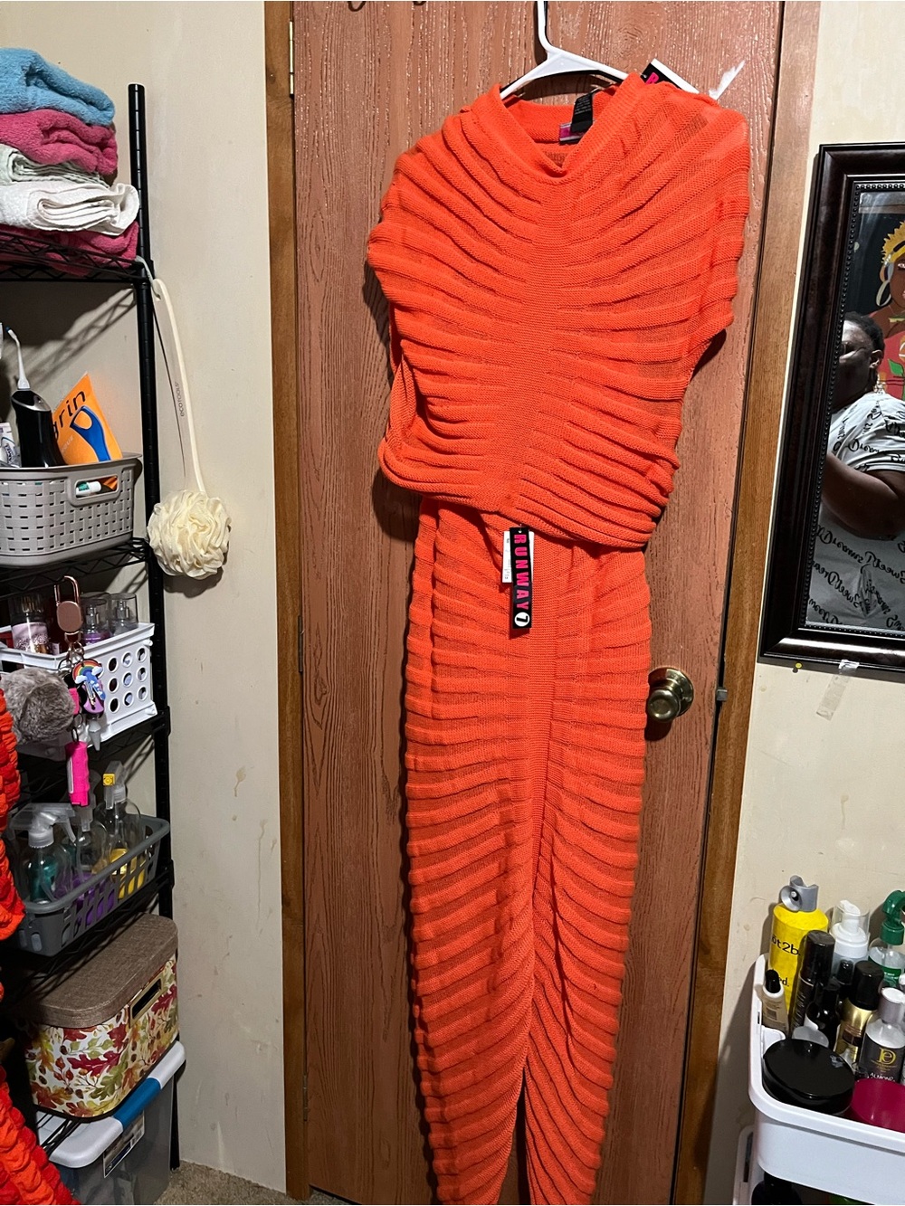 Orange Ribbed Knit Maxi Dress - Unbranded